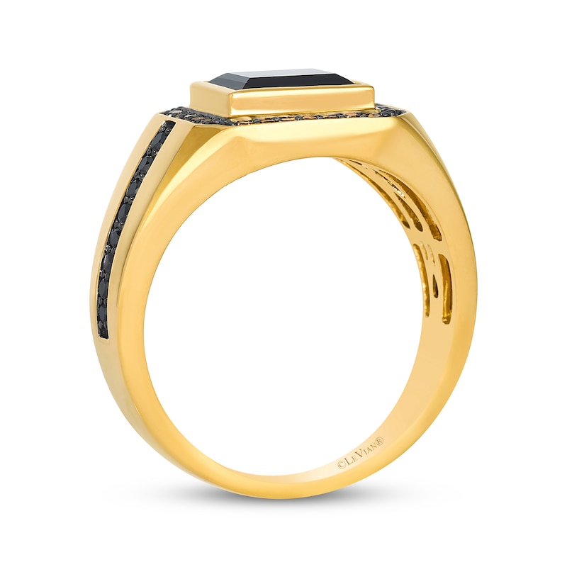 Main Image 3 of Le Vian Men's Baguette-Cut Black Onyx Ring 1/3 ct tw Diamonds 14K Honey Gold
