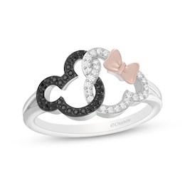 Disney Treasures Mickey & Minnie Mouse Diamond Ring 1/4 ct tw Sterling Silver & 10K Rose Gold