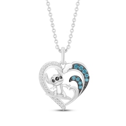 Disney Treasures Lilo & Stitch London Blue Topaz & Diamond Heart Necklace 1/20 ct tw Sterling Silver 19"