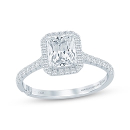 Monique Lhuillier Bliss Radiant-Cut Lab-Grown Diamond Halo Engagement Ring 1-1/2 ct tw 18K White Gold