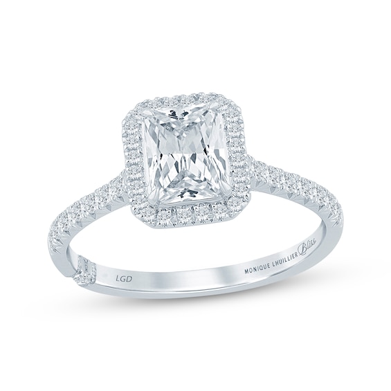 Monique Lhuillier Bliss Radiant-Cut Lab-Grown Diamond Halo Engagement Ring 1-1/2 ct tw 18K White Gold