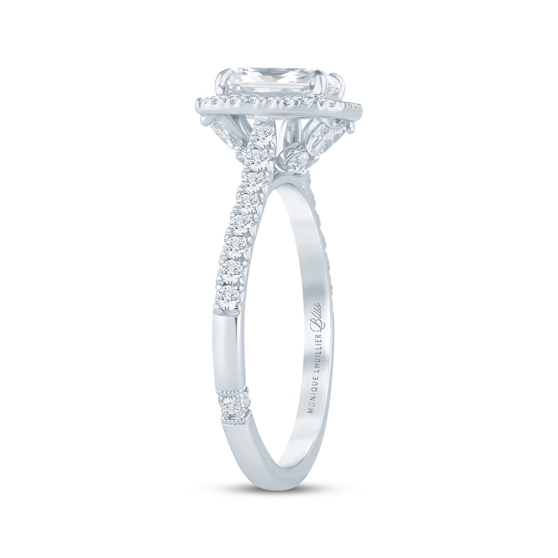 Main Image 2 of Monique Lhuillier Bliss Radiant-Cut Lab-Grown Diamond Halo Engagement Ring 1-1/2 ct tw 18K White Gold
