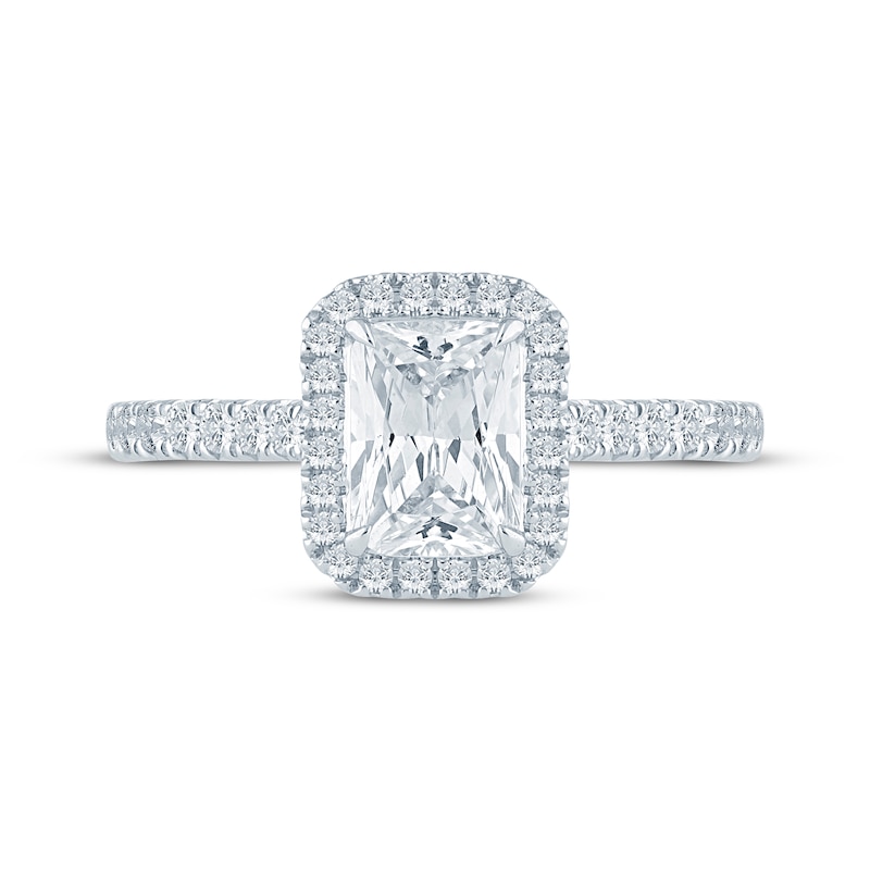 Main Image 4 of Monique Lhuillier Bliss Radiant-Cut Lab-Grown Diamond Halo Engagement Ring 1-1/2 ct tw 18K White Gold