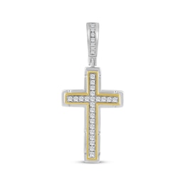 KAY Lab-Grown Diamonds Men's Cross Charm 1/4 ct tw Sterling Silver & 10K Yellow Gold