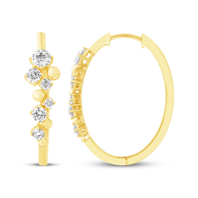 Main Image 3 of JOUJE Collection Lab-Grown Diamond & Bead Scatter Hoop Earrings 1 ct tw 10K Yellow Gold