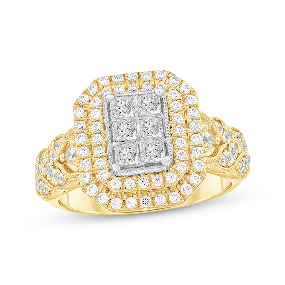 Princess-Cut Multi-Diamond Engagement Ring 7/8 ct tw 10K Yellow Gold