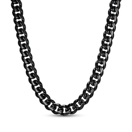 JAXXON Men's Collection 7mm Cuban Curb Chain Necklace Black Ion-Plated Solid Stainless Steel 24"