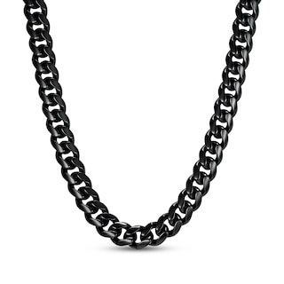 JAXXON Men's Collection 7mm Cuban Curb Chain Necklace Black Ion-Plated Solid Stainless Steel 24"
