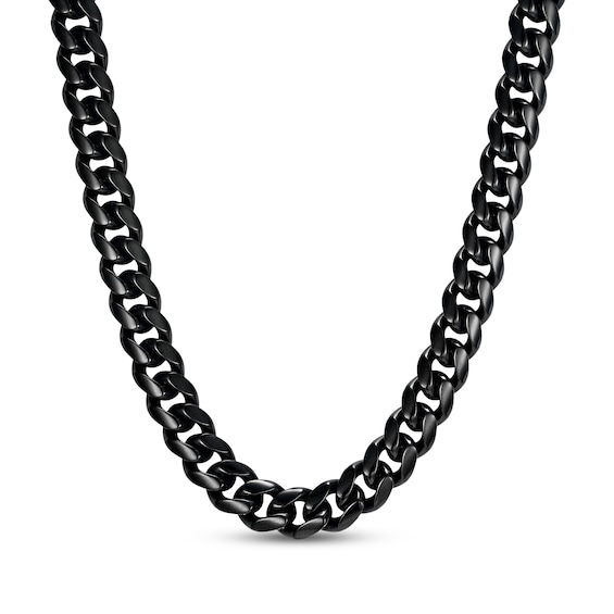 JAXXON Men's Collection 7mm Cuban Curb Chain Necklace Black Ion-Plated Solid Stainless Steel 24"