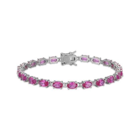 Oval-Cut Pink Lab-Created Sapphire Line Bracelet Sterling Silver 7.25"