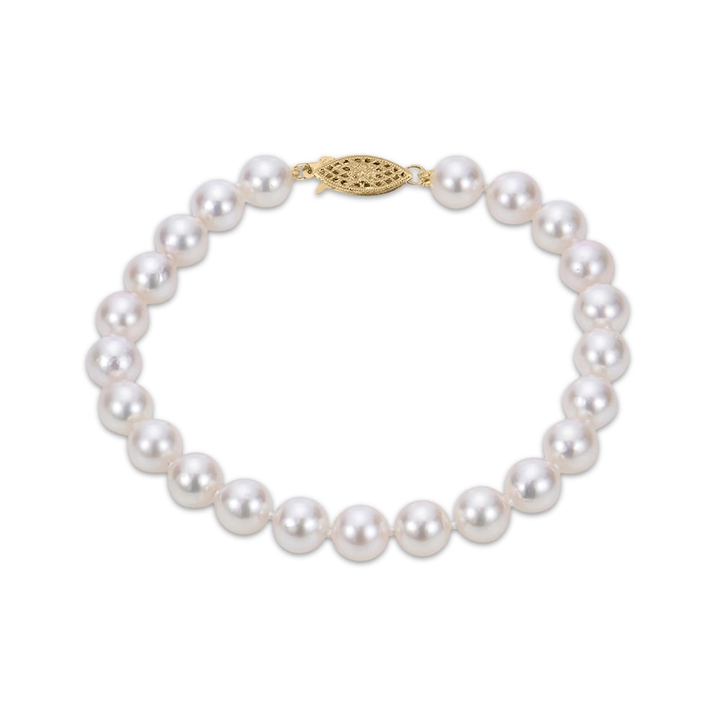 Main Image 1 of 7mm Akoya Cultured Pearl Bracelet 10K Yellow Gold 7.5"