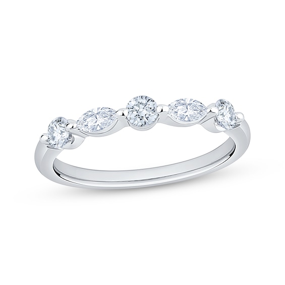 Now + Forever Lab-Grown Diamonds Marquise-Cut & Round-Cut Five-Stone Anniversary Ring 1/2 ct tw 14K White Gold