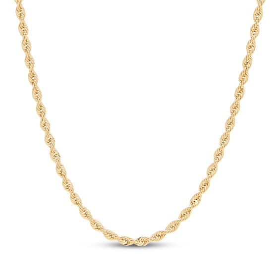 2.1mm Rope Chain Necklace Semi-Solid 10K Yellow Gold 22"