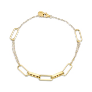 Paperclip Chain Station Bracelet Hollow 10K Yellow Gold 7.5"