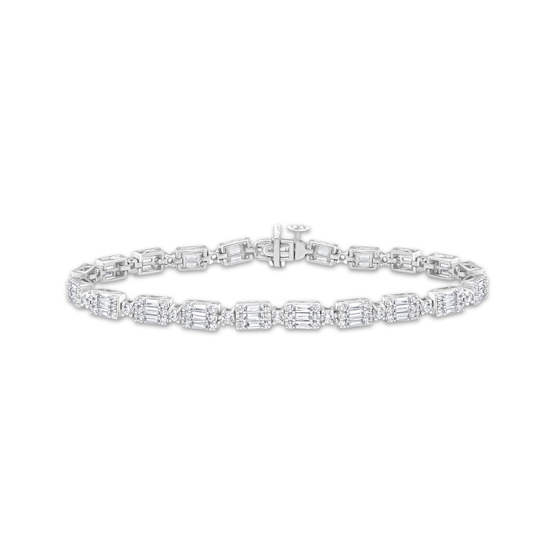 Main Image 1 of KAY Lab-Grown Diamonds Round & Baguette-Cut Link Bracelet 3 ct tw Sterling Silver 7"