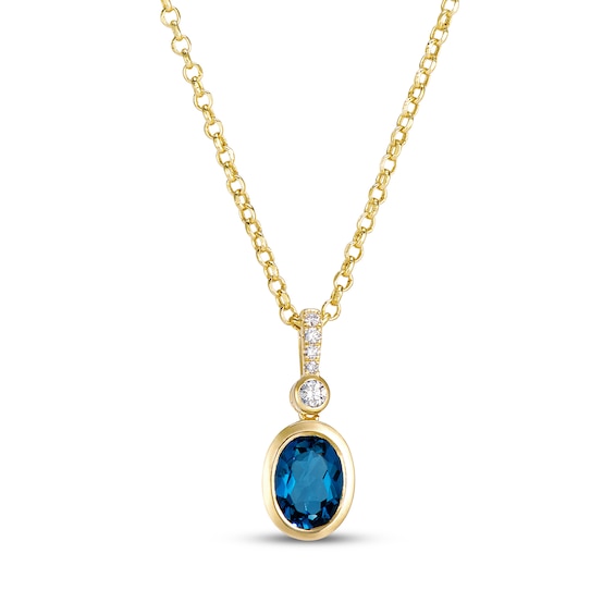 Le Vian Oval-Cut Natural London Blue Topaz & Diamond Accent Necklace 14K Honey Gold 19"