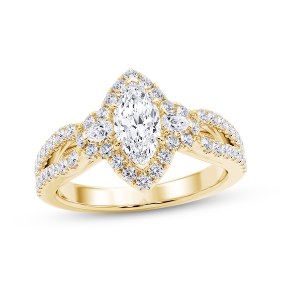 Now & Forever Certified Marquise-Cut Diamond Halo Engagement Ring 1-1/5 ct tw 14K Yellow Gold