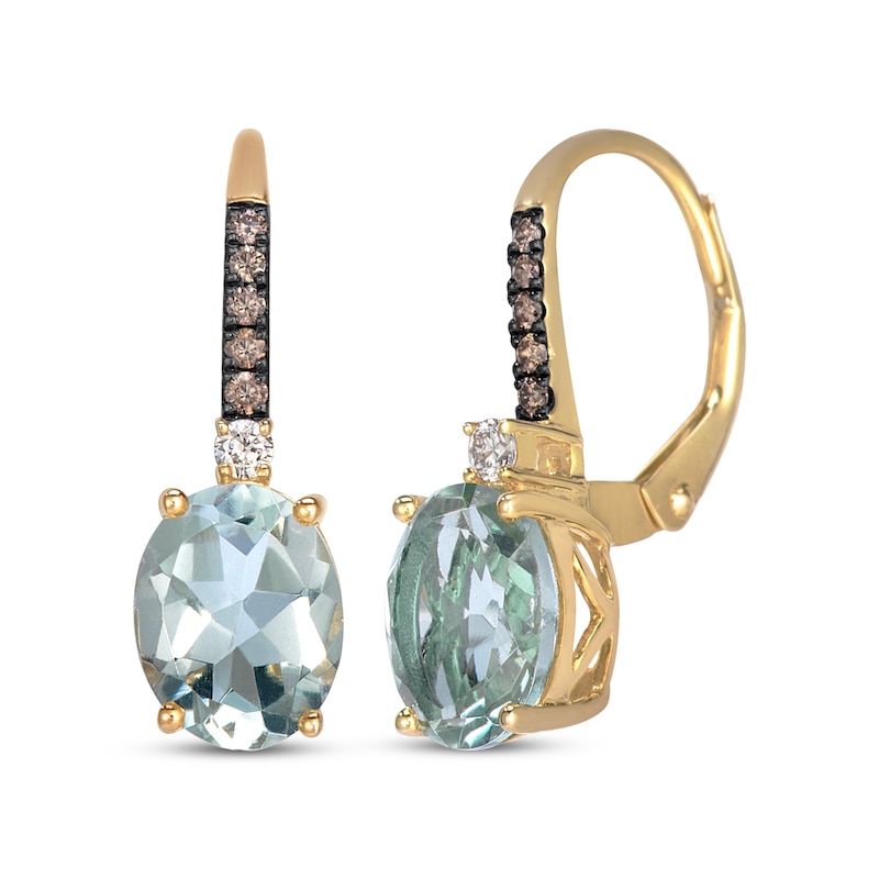 Main Image 1 of Le Vian Oval-Cut Natural Green Quartz Drop Earrings 1/6 ct tw Diamonds 14K Honey Gold