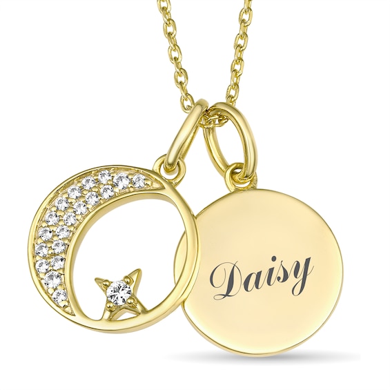 Celestial Crescent Moon and Star Birthstone Necklace (1 Stone and 1 Line)