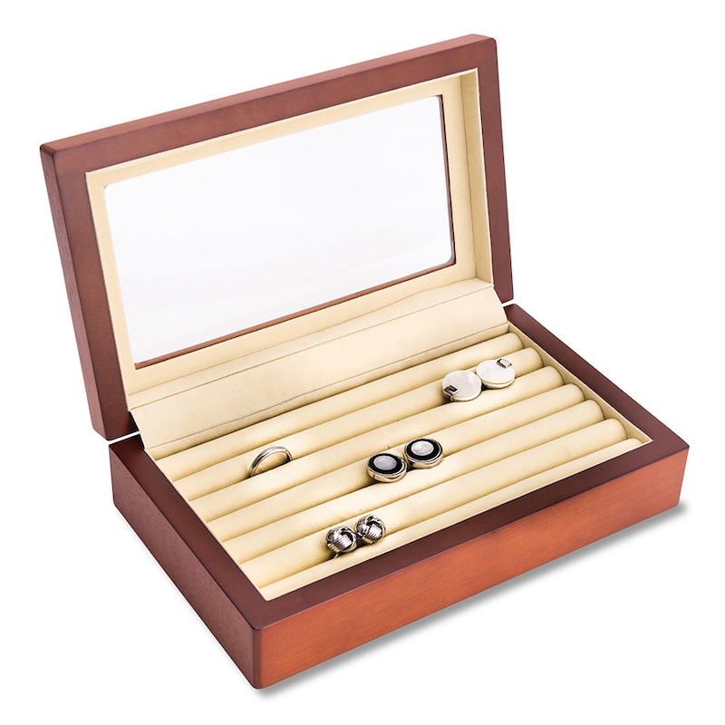 Wooden Cufflink Box with Cherry Finish