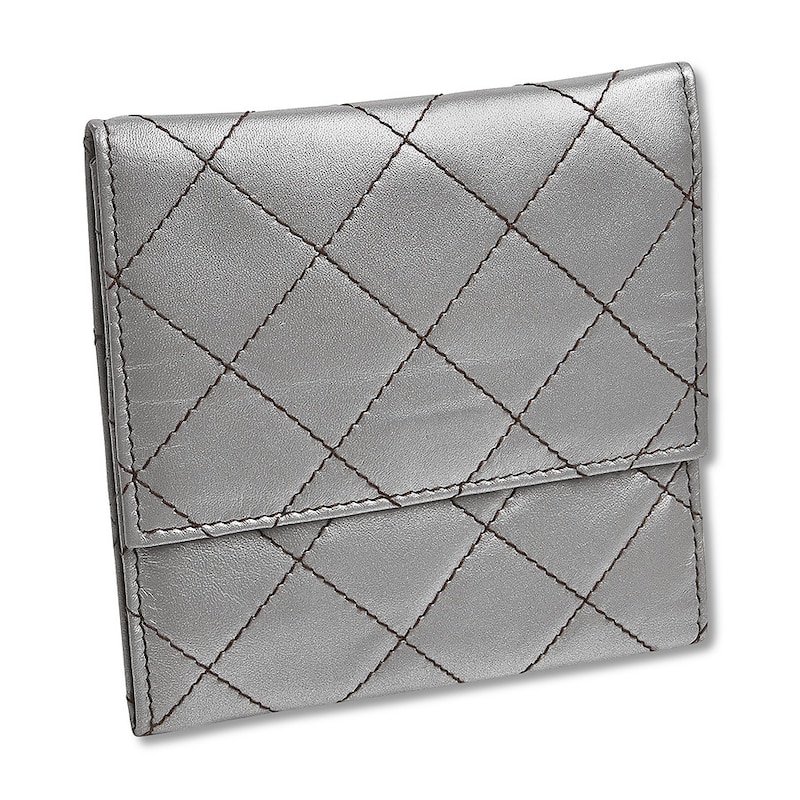 Main Image 1 of Quilted Jewelry Travel Case Silver-tone Leather