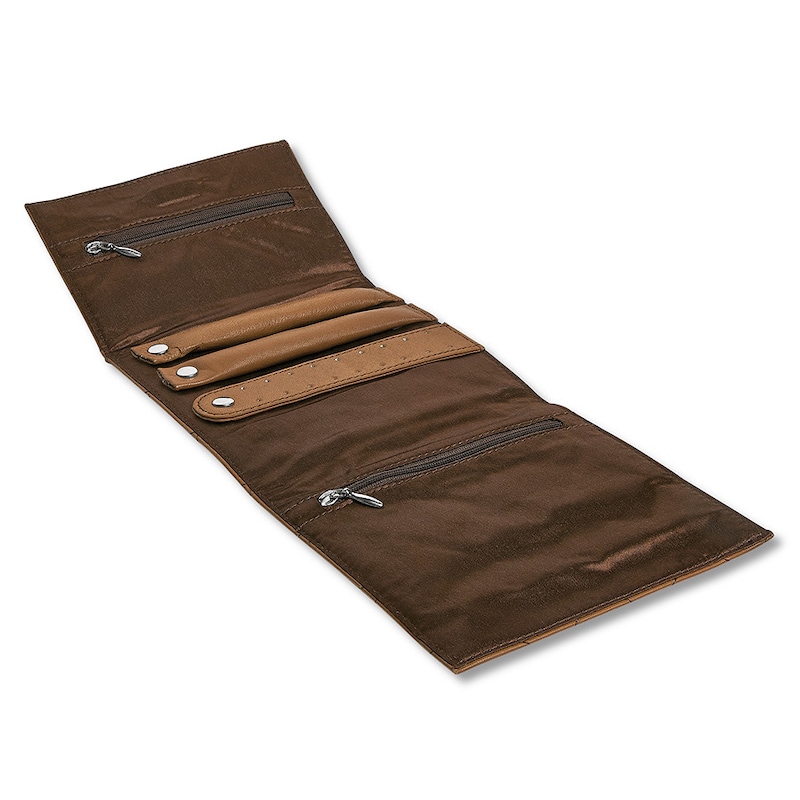 Main Image 2 of Quilted Jewelry Travel Case Brown Leather