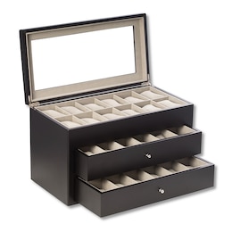 Black Wood Watch Box with Glass Top