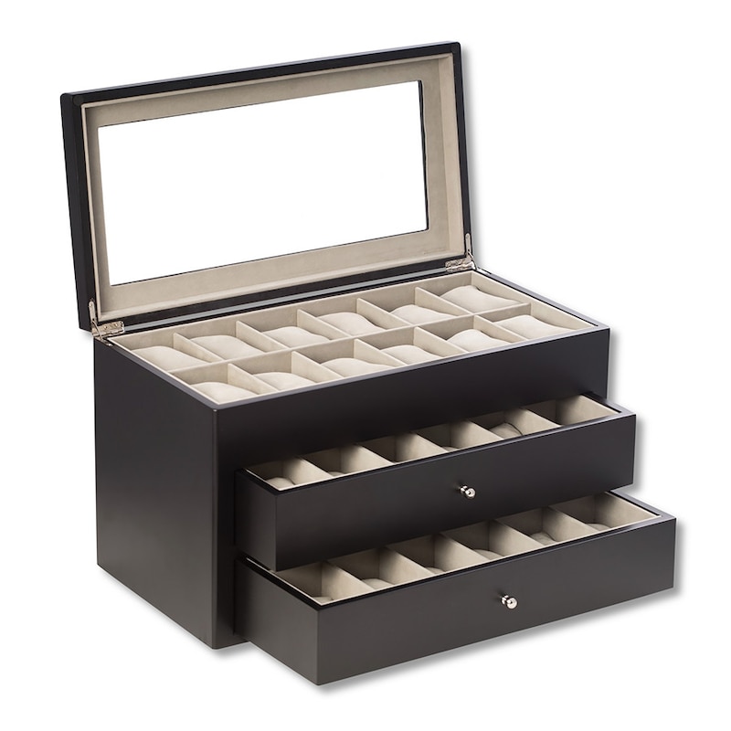 Main Image 1 of Black Wood Watch Box with Glass Top