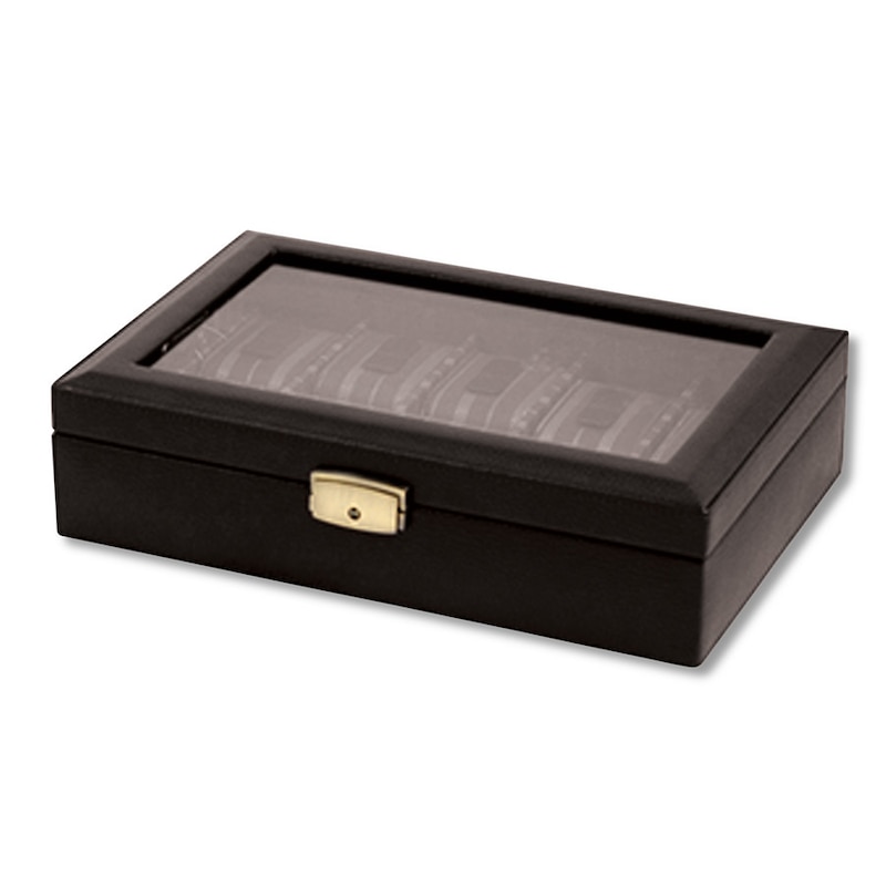 Main Image 2 of Black Leather Watch Case with Glass Top