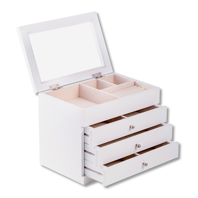 Main Image 1 of White Wood Jewelry Box with Glass Top
