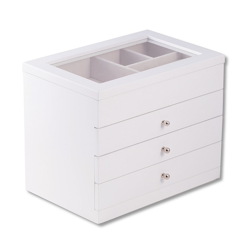 White Wood Jewelry Box with Glass Top