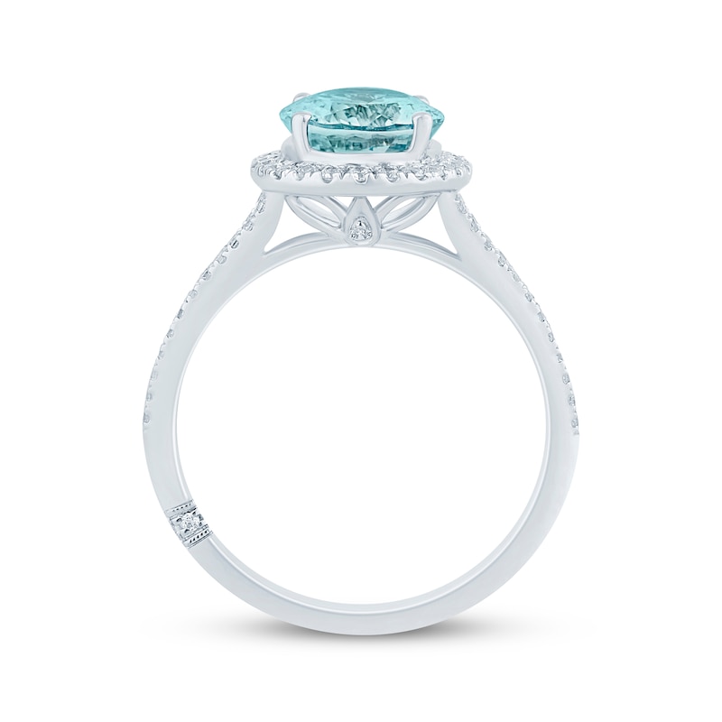 Main Image 3 of Monique Lhuillier Bliss Oval-Cut Aquamarine & Diamond Halo Engagement Ring 1/3 ct tw 14K White Gold