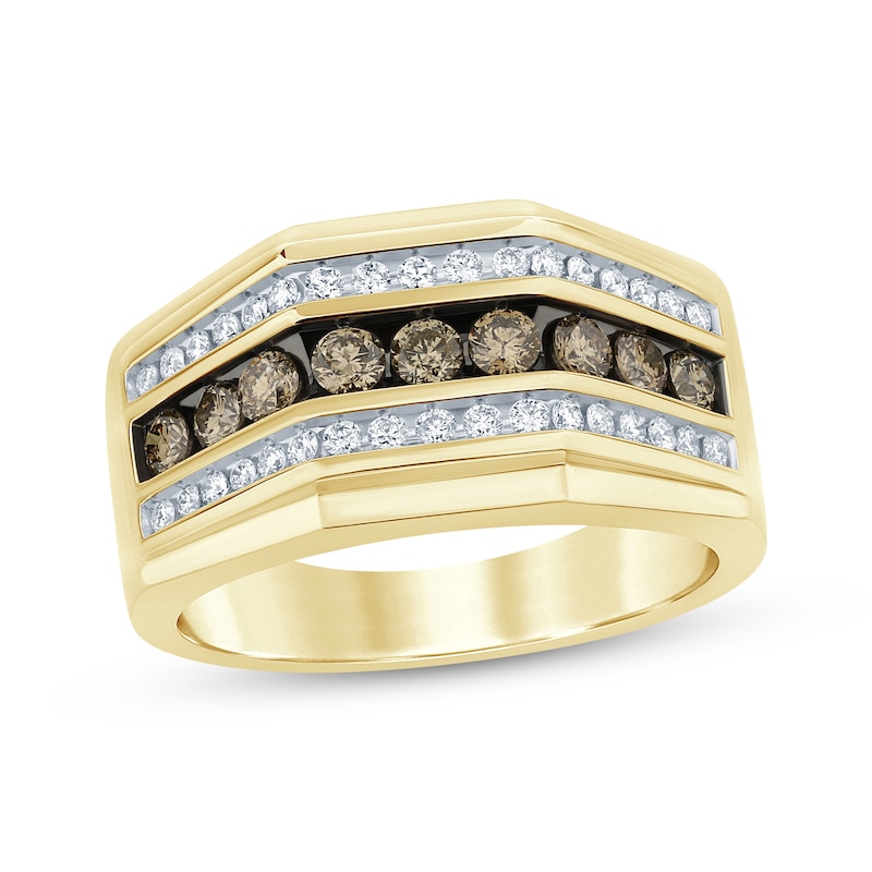 Main Image 1 of Men’s Brown & White Diamond Wedding Band 1 ct tw 10K Yellow Gold