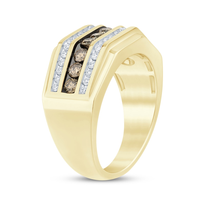 Men’s Brown & White Diamond Wedding Band 1 ct tw 10K Yellow Gold