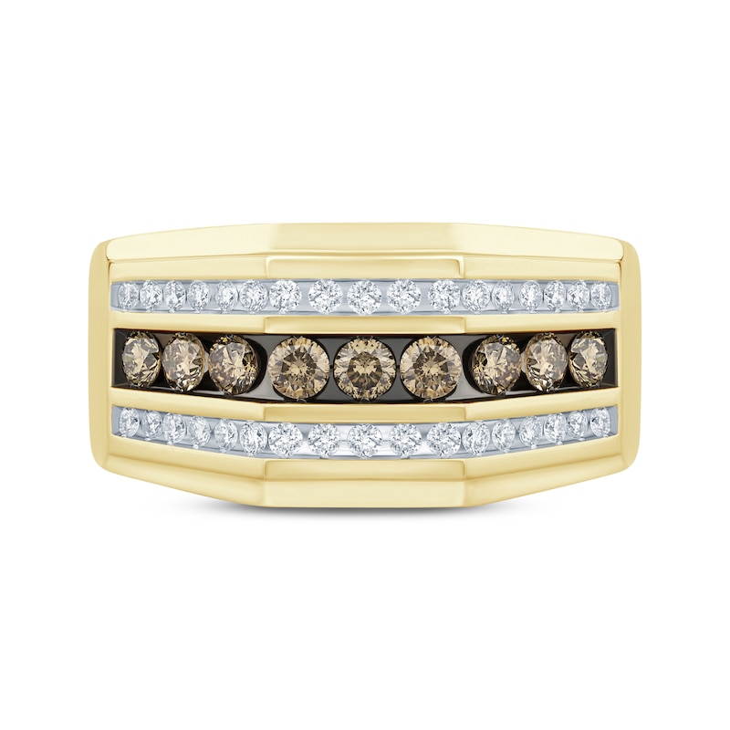 Main Image 3 of Men’s Brown & White Diamond Wedding Band 1 ct tw 10K Yellow Gold