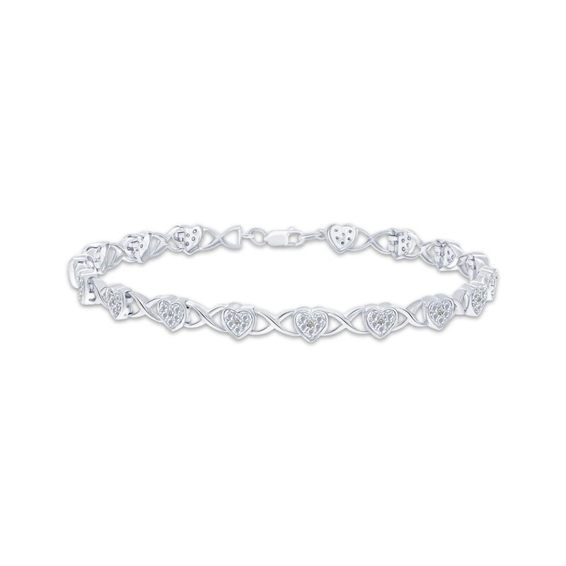 Round-Cut Diamond Heart Bracelet 1/10 ct tw Sterling Silver 7.25”