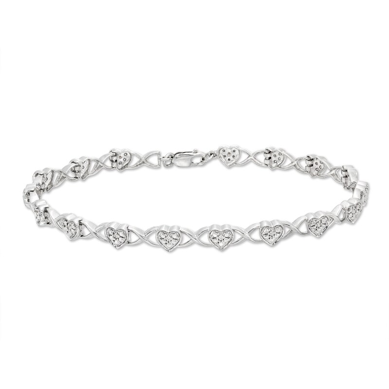 Round-Cut Diamond Heart Bracelet 1/10 ct tw Sterling Silver 7.25”