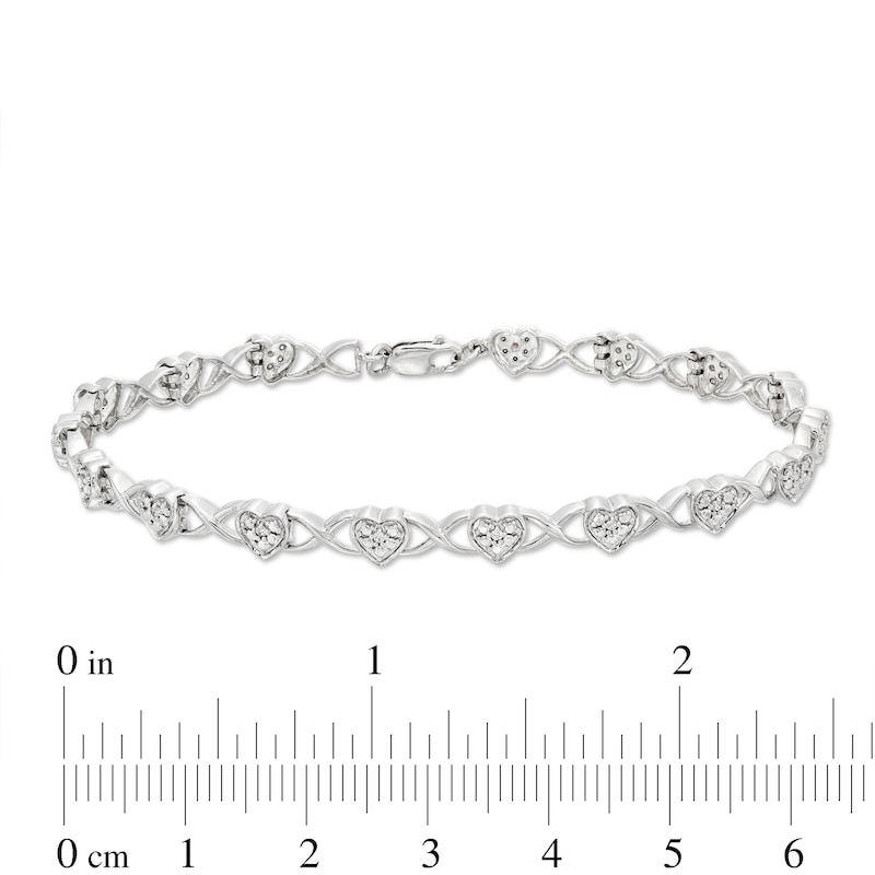 Round-Cut Diamond Heart Bracelet 1/10 ct tw Sterling Silver 7.25”