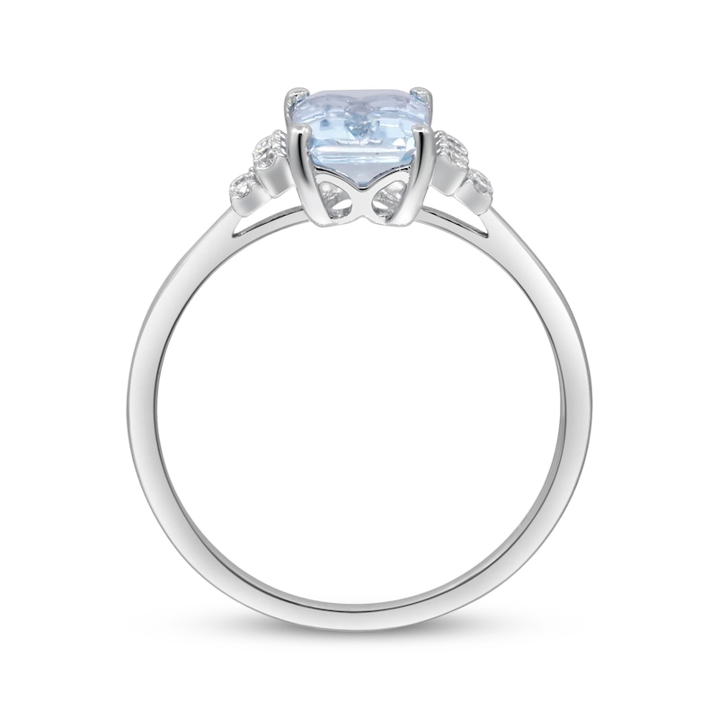 Emerald-Cut Aquamarine & Round-Cut Diamond Ring 1/8 ct tw 10K White ...