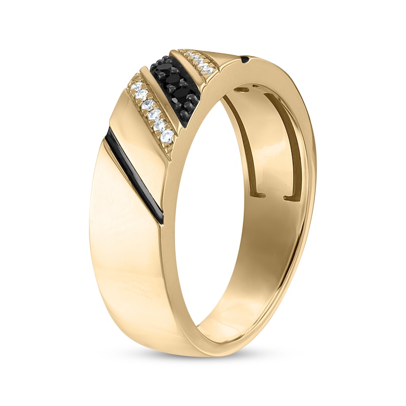 Main Image 2 of Now + Forever Men’s Black & White Diamond Wedding Band 1/6 ct tw 10K Yellow Gold