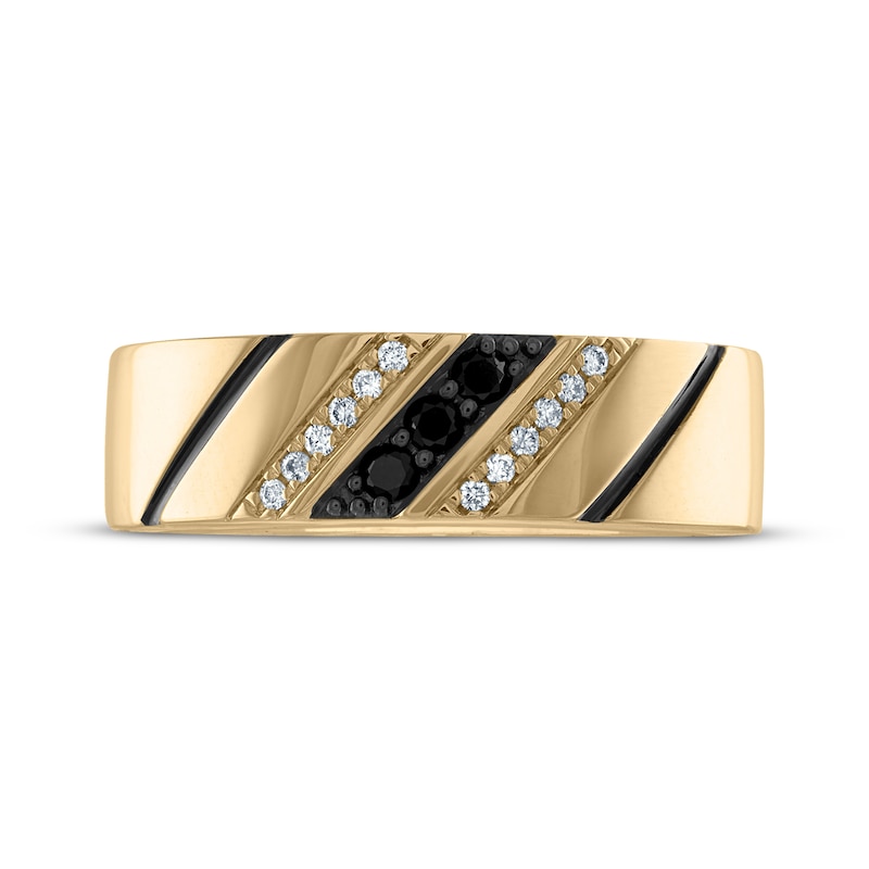 Main Image 3 of Now + Forever Men’s Black & White Diamond Wedding Band 1/6 ct tw 10K Yellow Gold