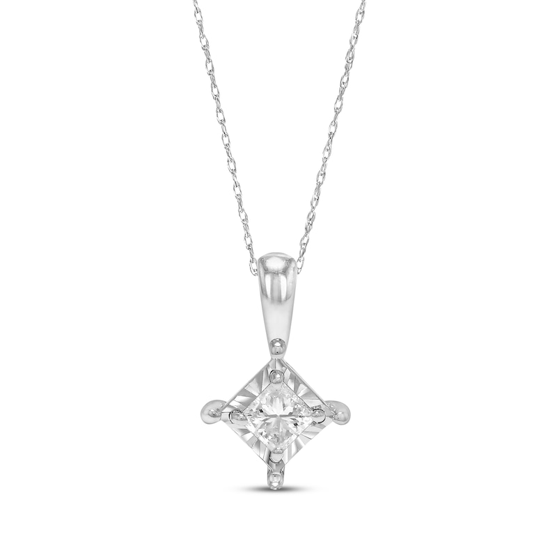 Main Image 1 of Radiant Reflections Princess-Cut Diamond Solitaire Necklace 1/3 ct tw Sterling Silver 18&quot; (J/I3)
