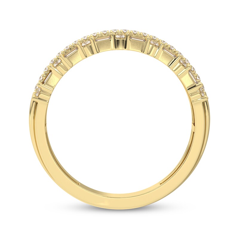 Main Image 3 of Baguette & Round-Cut Diamond Three-Row Anniversary Band 1/2 ct tw 14K Yellow Gold