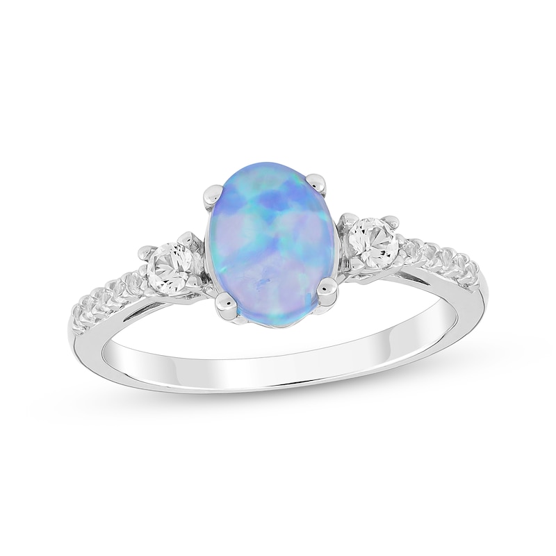 Oval-Cut Blue Lab-Created Opal & White Lab-Created Sapphire Ring ...