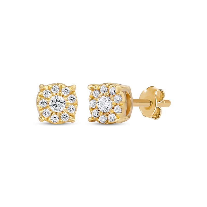 Main Image 1 of Diamond Halo Stud Earrings 1/10 ct tw 10K Yellow Gold