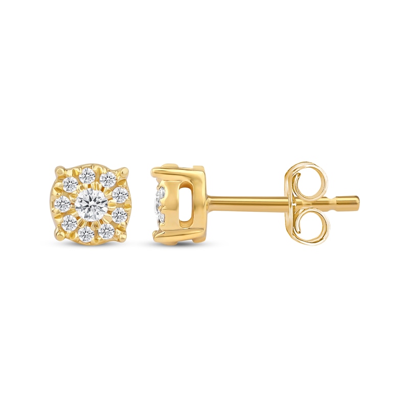 Main Image 3 of Diamond Halo Stud Earrings 1/10 ct tw 10K Yellow Gold
