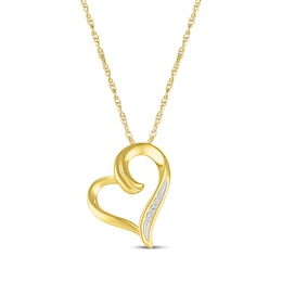 Diamond Accent Tilted Heart Necklace 10K Yellow Gold 18"