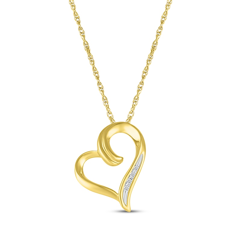 Diamond Accent Tilted Heart Necklace 10K Yellow Gold 18