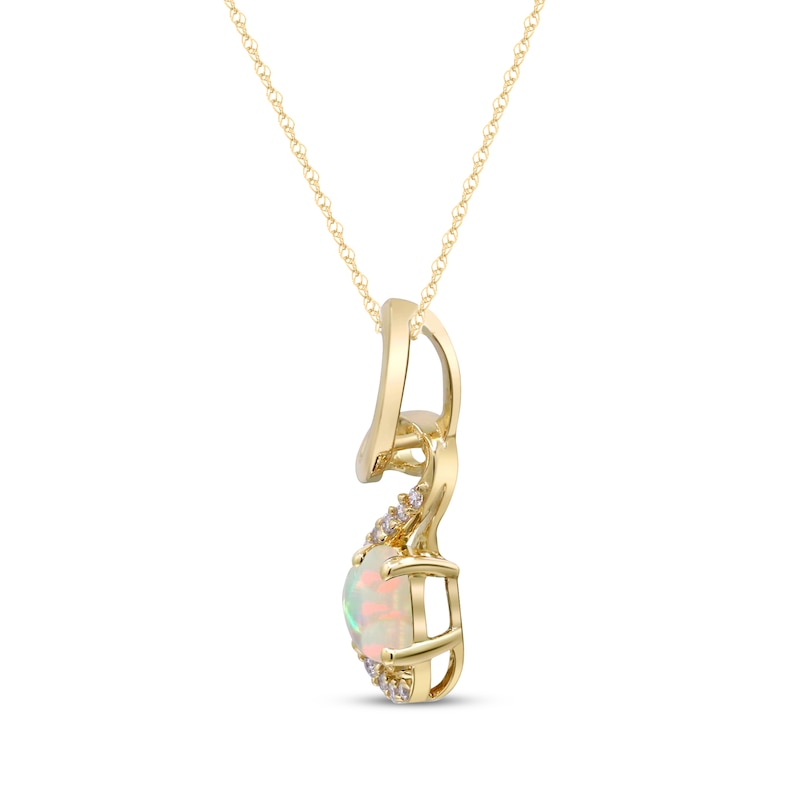 Oval-Cut Opal & Diamond Ribbon Necklace 1/20 ct tw 10K Yellow Gold 18"
