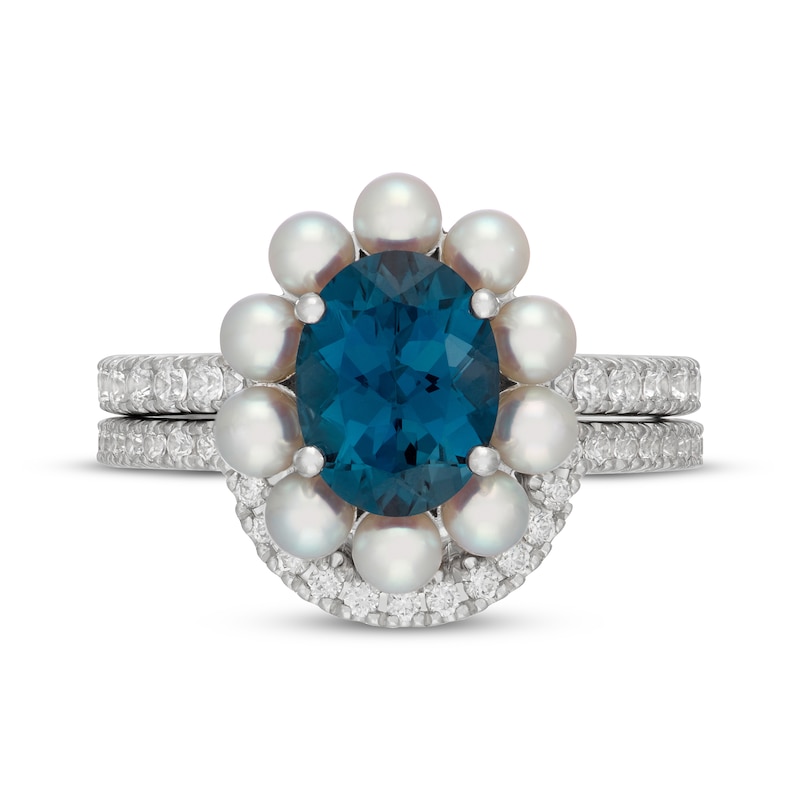 Main Image 3 of Neil Lane Oval-Cut London Blue Topaz, Diamond & Akoya Cultured Pearl Bridal Set 1/2 ct tw 14K White Gold